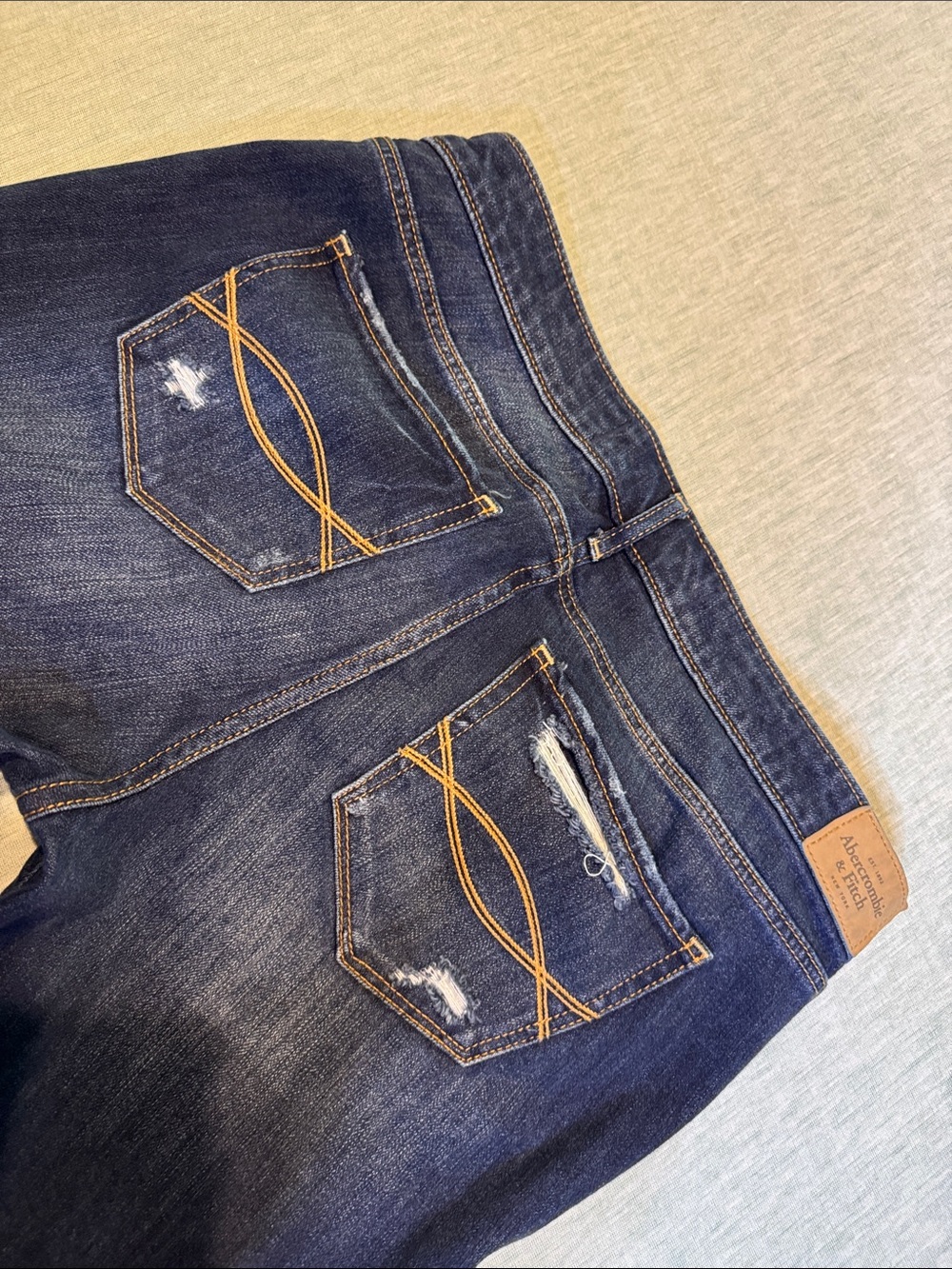 Abercrombie & Fitch Dark Blue Straight Leg Jeans with Gold Floral Embroidery - Picture 9 of 10